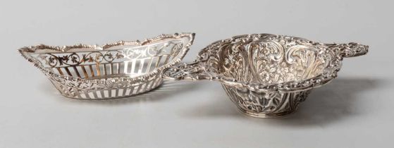 Two Differing Silver Sweetmeat-Dishes, each pierced oval, one with openwork spatulate handles and
