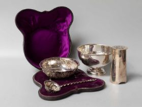 A Collection of Assorted Silver, comprising a tapering circular bowl; a cased bowl and sifting-spoon