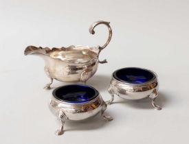 A George II Silver Sauceboat and a Pair of George III Silver Salt-Cellars, The Sauceboat Maker's