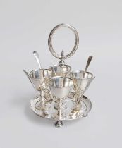 A George V Silver Egg-Cruet and Four Spoons, by James Dixon and Sons, Sheffield, 1919, the base