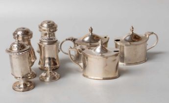 A Collection of Assorted Silver Condiment-Items, comprising; various pepperettes and mustard-pots,