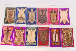 Cigarette Felts / Blankets - Twelve Animal Pelt design examples, 12.5 cm x 19.5 cm.