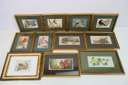 A collection of framed Cashs and similar silks, predominantly animals,