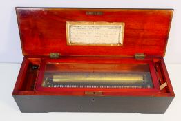 A 19th century Swiss music box of ten airs, having a 35 cm brass cylinder, numbered 31785,