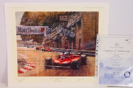 A limited edition print by Juan Carlos Ferrigno entitled Jody Scheckter 1979 World Champion,