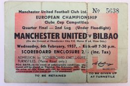 Manchester United Football Club - A vintage European match ticket for the Manchester United v