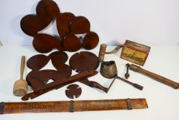 Mixed collectibles to include a wooden handled meat hook, Avecta Trouser Stretcher,