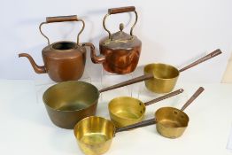 A collection of copper and brassware to