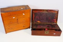 Lot to include a small chest of drawers, 39 cm x 41 cm x 15 cm and a lap desk. [2].