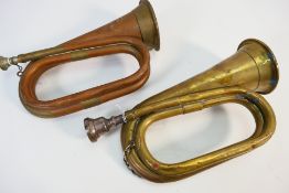 Two bugles, copper and brass, on military example by Mayers & Harrison Ltd,