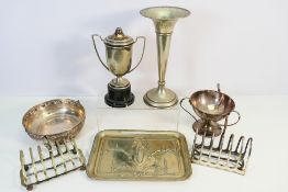 Plated ware to include toast racks, vase,