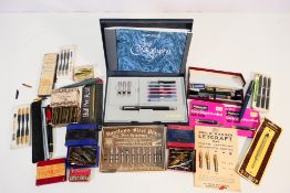 A Parker Calligraphy Set, quantity of various fountain pen nibs, ink refills and other.