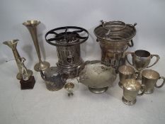 A collection of vintage metal and plated ware items to include 2 x spirit burners approximately 27