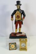 A cast metal figural mantel clock, Bayard carriage clock and other.