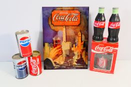 Cola - Lot to include metal sign, novelty dancing Coca Cola can, money bank,