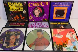 Nine framed album covers / vinyl records