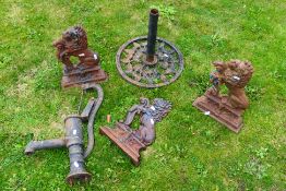 Metalware to include doorstops, water pump head and similar.