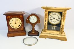 Three clocks including an Art Nouveau style example, in need of attention.