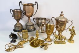 A collection of plated ware and brassware.