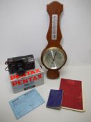 Lot to include a boxed Pentax Zoom 70 camera, a banjo barometer and masonic literature.