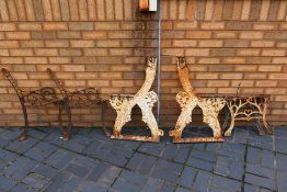 Three pairs of cast metal bench ends. [W