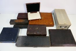 A collection of EMPTY wooden boxes, cutlery cases and similar.