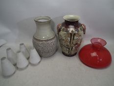A mixed collection of various sized Ceramics vases and lamp/light shade,