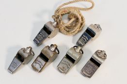 Referee whistles - Six Acme Thunderer referee whistles of various ages