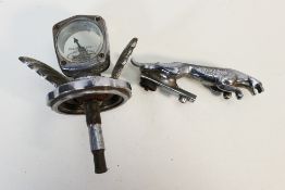 A Wilmot Breeden Winged Calormeter and a Jaguar car mascot marked 7/24265 W, 13 cm (l).