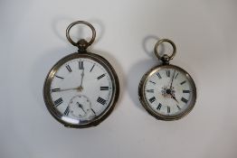 A Swiss silver cased fob watch, 800 fineness and a Swiss silver cased pocket watch, 935 fineness.