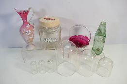 Glassware to include vintage circular section glass display domes, OXO jar,