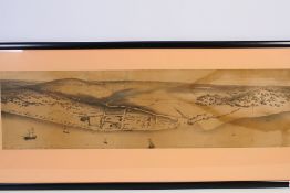 An antique print depicting a view of Liverpool from a western elevation around the mid-17th century,