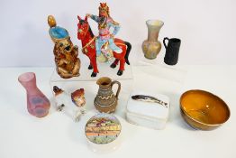 Mixed ceramics and glassware to include Doulton Lambeth Silicon Ware jug, Chinese, bear form jug,