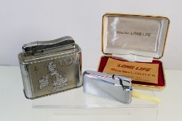 Lighters - Two vintage lighters a Colibri UK map lighter and a Starlon LONG LIFE lighter in