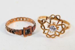 Two 9ct gold rings, sizes L and S, approximately 3 grams.