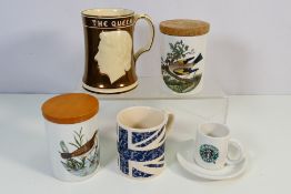 A small group of ceramics to include Portmeirion storage jars, Paul Smith Union Flag mug,