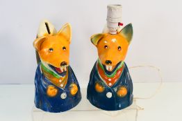 A 1972 Basil Brush money bank by Ivan Owen & Peter Firmin, approximately 20 cm (h) and a table lamp.
