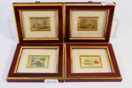 Sterling Silver - Four Embossed Sterling Silver miniature pictures framed under glass.