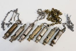 Police whistles - Six Police whistles, one Manchester police, one Metropolitan police, one MOD,