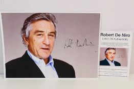 A signed colour photographic image depicting Robert De Niro, with certificate of authenticity,
