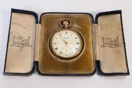 A 9ct gold cased open face pocket watch, Roman numerals to a white enamel dial signed Kay & Co Ltd,