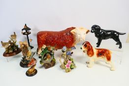 Lot comprising animal figures to include a large Melba Ware Hereford Bull figure,