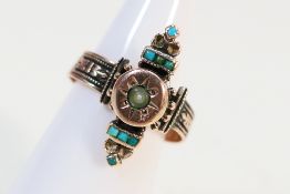 A rose metal stone set ring, stamped 14, approximately 3.