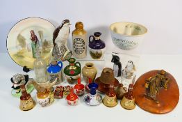 Lot to include a Royal Doulton Thewell figure group, vintage match stand / striker,
