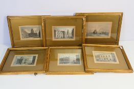 Six framed etchings depicting 19th century views of Liverpool to include Lord Street, The Mersey,