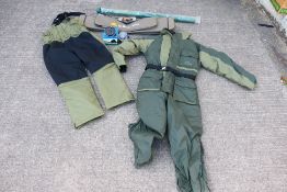 Lot to include a Sundridge Heavyweight fishing suit, Flextec rod case,