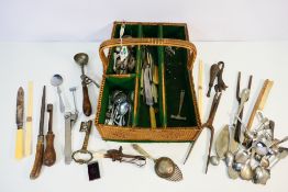 Lot to include plated flatware, vintage kitchenalia, cigar cutter and other.