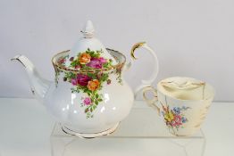 Lot to include a Royal Albert Old Country Roses teapot and a late 19th century cup.