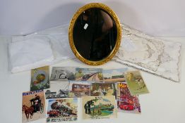 Lot to include an oval gilt framed, easel back mirror, 32 cm x 26 cm,