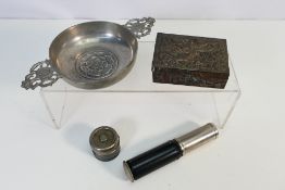 Lot to include an Otis King pocket calculator, travelling inkwell, twin handled bowl and other.